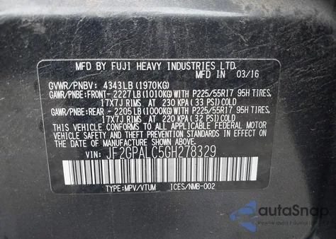 2016 Subaru Crosstrek 2.0I Limited from USA, damaged, VIN JF2GPALC5GH278329